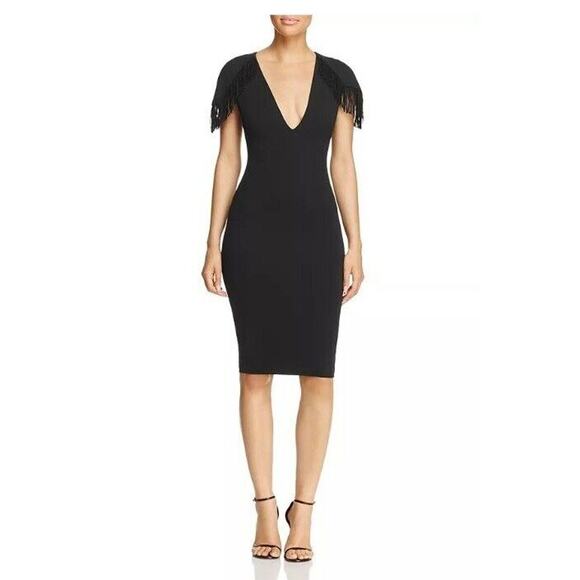 Nookie Mendez Fringe Glam Evening Bodycon Dress NWT Black size Small - Picture 1 of 10